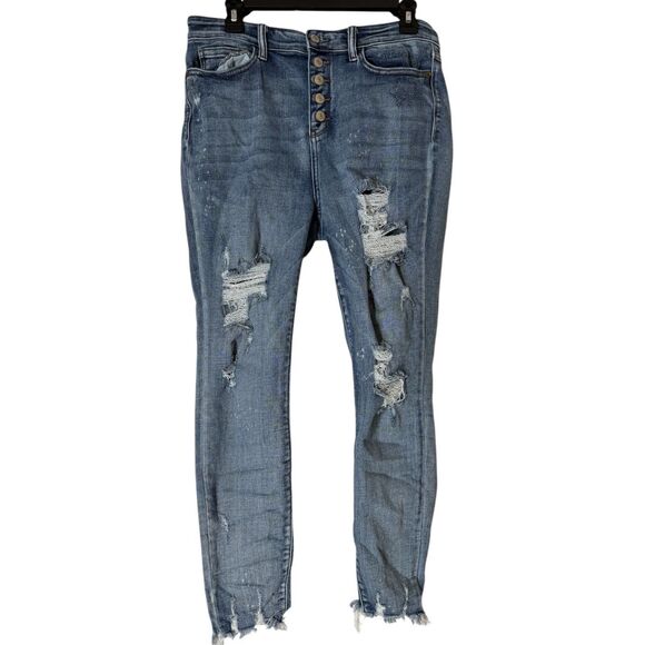 Judy Blue Distressed Skinny Fit Jeans Womens Sz 13/31 Boho Stretchy Button Fly - Picture 1 of 10